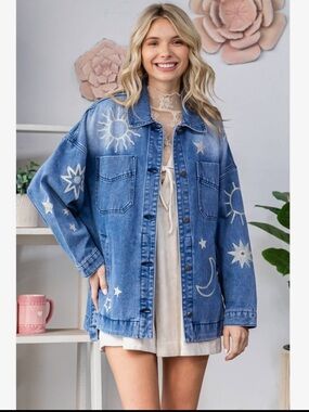 Veveret Celestial Embroidered Denim Jacket